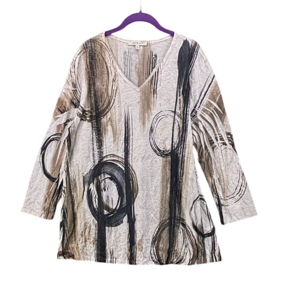 Jess And Jane Womens Tunic XL Art To Wear Eclectic Abstract USA Relaxed Crinkle